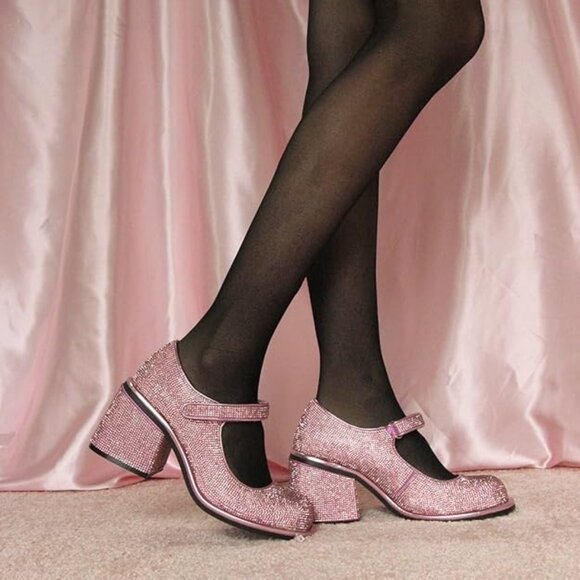 Dolls Kill Desire Me Rhinestone Mary Janes by Sugar Thrillz | Pink | Size 8 - Picture 2 of 6